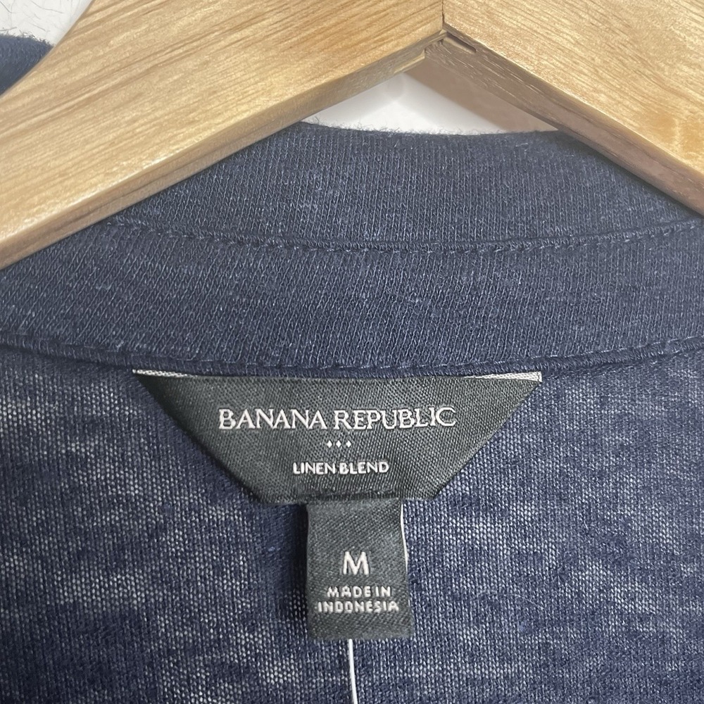 Banana Republic Linen Knit Button Up Shirt Navy Womens Size M Minimalist Indie - Picture 4 of 7
